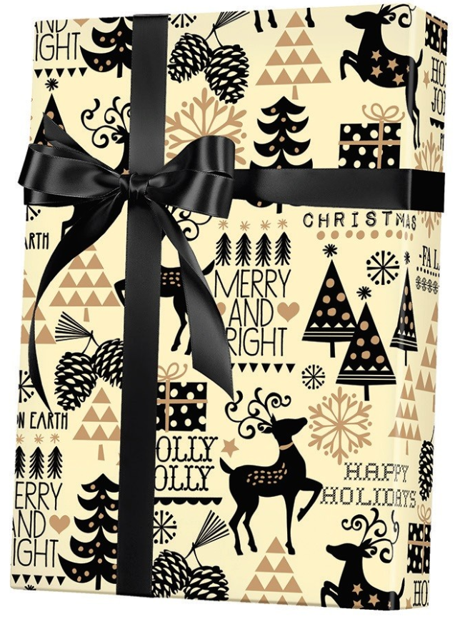 Gold and Black Reindeer Elegant Specialty Gift Wrap Wrappiing Paper 24 x 15ft