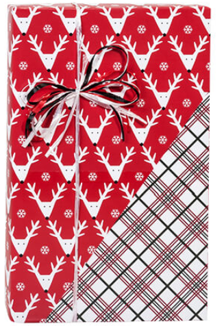 White Reindeer Reversible Plaid Gift Gift Wrapping Paper 15ft