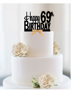Item#069GRCT - Happy 69th Birthday Gold Ribbon Cake