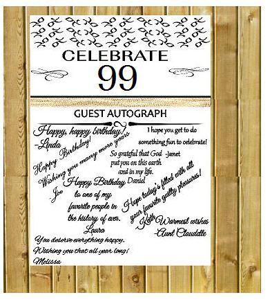 99th Birthday - Anniversary Novelty Burlap Guest Autograph Sign-In Wall Poster