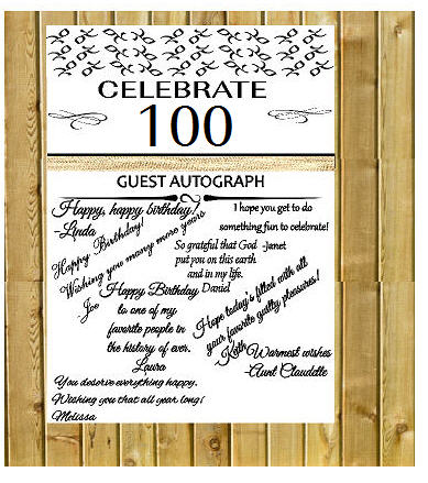 100th Birthday - Anniversary Novelty Burlap Guest Autograph Sign-In Wall Poster