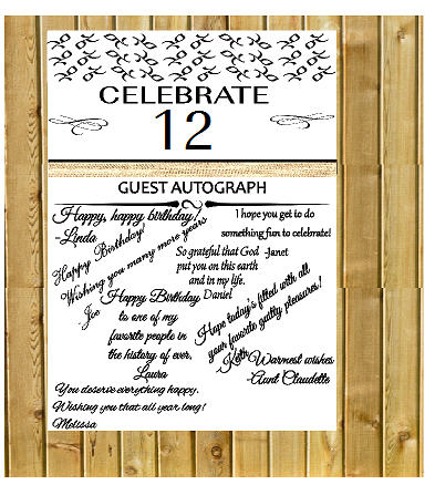 12th Birthday - Anniversary Novelty Burlap Guest Autograph Sign-In Wall Poster