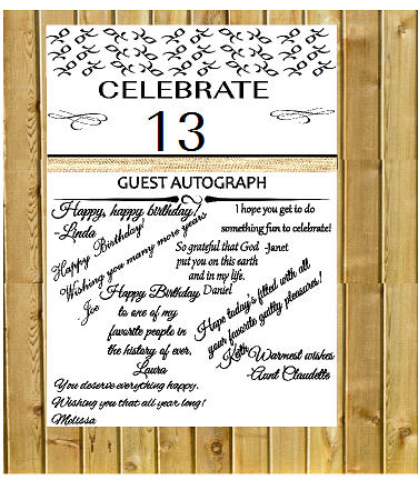13th Birthday - Anniversary Novelty Burlap Guest Autograph Sign-In Wall Poster