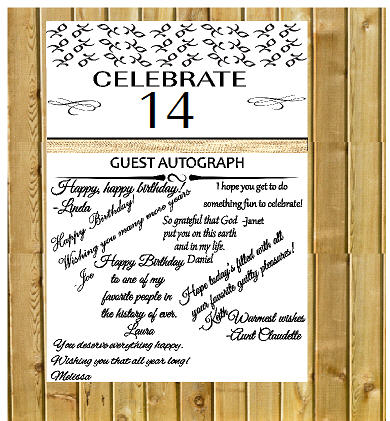 14th Birthday - Anniversary Novelty Burlap Guest Autograph Sign-In Wall Poster