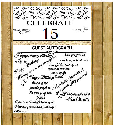 15th Birthday - Anniversary Novelty Burlap Guest Autograph Sign-In Wall Poster