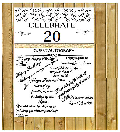 20th Birthday - Anniversary Novelty Burlap Guest Autograph Sign-In Wall Poster
