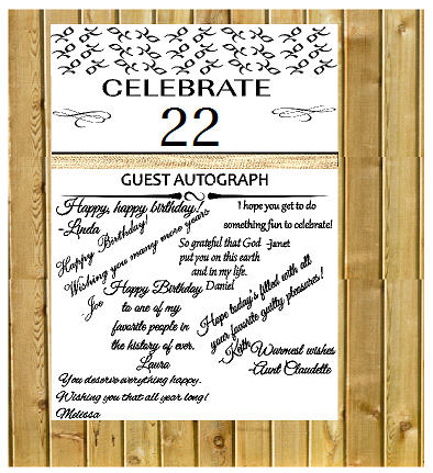 22nd Birthday - Anniversary Novelty Burlap Guest Autograph Sign-In Wall Poster