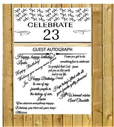 23rd Birthday - Anniversary Novelty Burlap Guest Autograph Sign-In Wall Poster