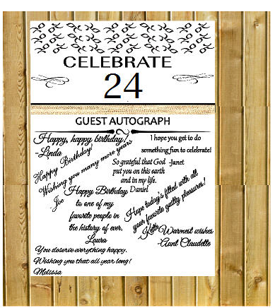 24th Birthday - Anniversary Novelty Burlap Guest Autograph Sign-In Wall Poster