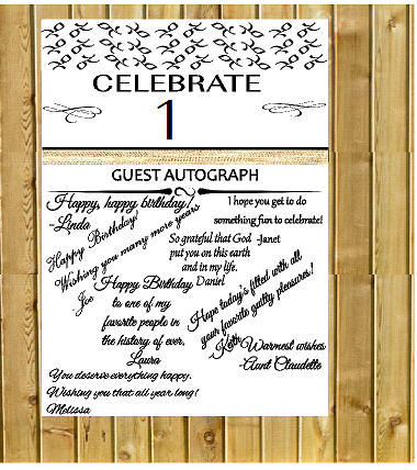 1st Birthday - Anniversary Novelty Burlap Guest Autograph Sign-In Wall Poster