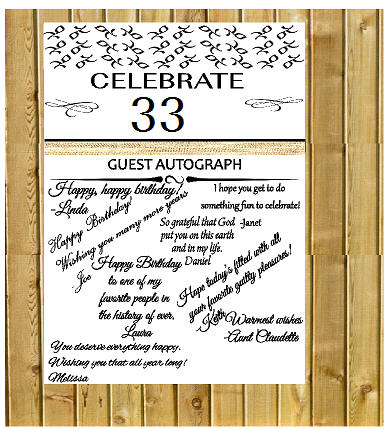 33rd Birthday - Anniversary Novelty Burlap Guest Autograph Sign-In Wall Poster