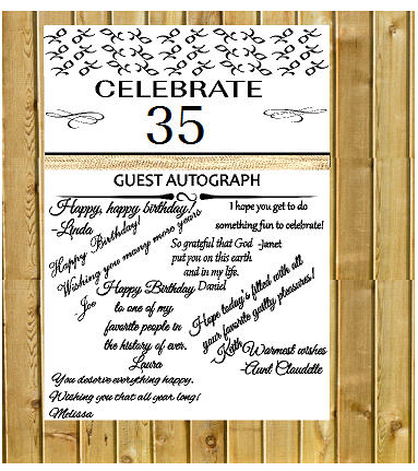 35th Birthday - Anniversary Novelty Burlap Guest Autograph Sign-In Wall Poster