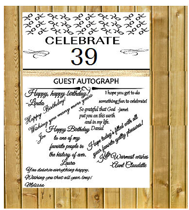 39th Birthday - Anniversary Novelty Burlap Guest Autograph Sign-In Wall Poster