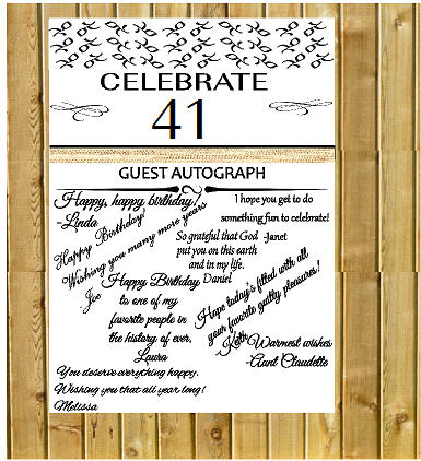 41st Birthday - Anniversary Novelty Burlap Guest Autograph Sign-In Wall Poster