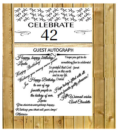 42nd Birthday - Anniversary Novelty Burlap Guest Autograph Sign-In Wall Poster