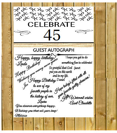 45th Birthday - Anniversary Novelty Burlap Guest Autograph Sign-In Wall Poster