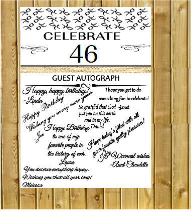 46th Birthday - Anniversary Novelty Burlap Guest Autograph Sign-In Wall Poster