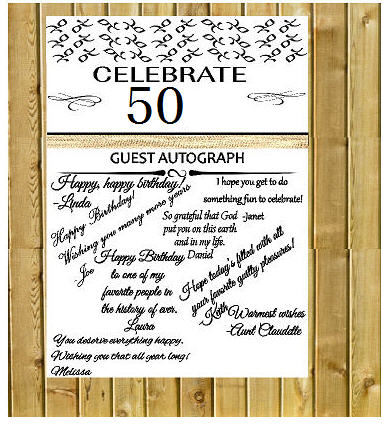 50th Birthday - Anniversary Novelty Burlap Guest Autograph Sign-In Wall Poster