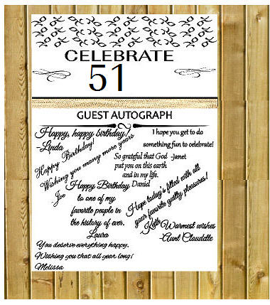 51st Birthday - Anniversary Novelty Burlap Guest Autograph Sign-In Wall Poster
