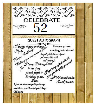 52nd Birthday - Anniversary Novelty Burlap Guest Autograph Sign-In Wall Poster