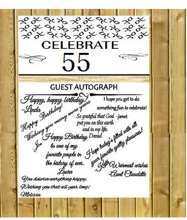 55th Birthday - Anniversary Novelty Burlap Guest Autograph Sign-In Wall Poster