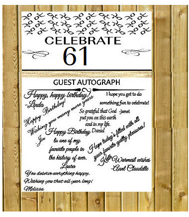 61st Birthday - Anniversary Novelty Burlap Guest Autograph Sign-In Wall Poster
