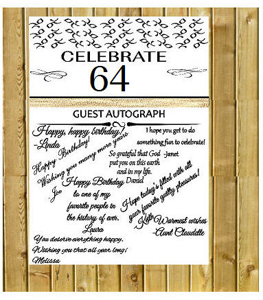 64th Birthday - Anniversary Novelty Burlap Guest Autograph Sign-In Wall Poster