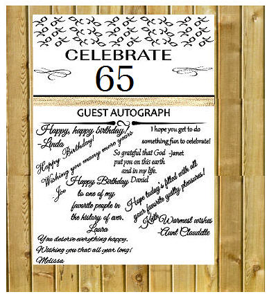 65th Birthday - Anniversary Novelty Burlap Guest Autograph Sign-In Wall Poster