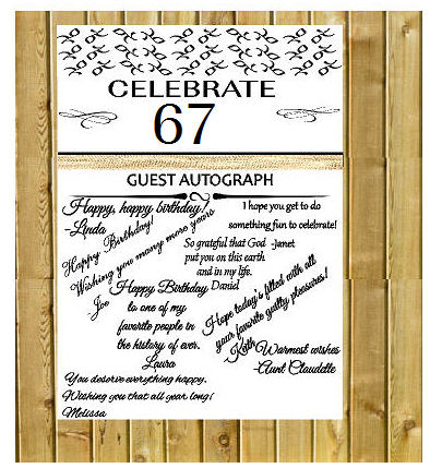 67th Birthday - Anniversary Novelty Burlap Guest Autograph Sign-In Wall Poster