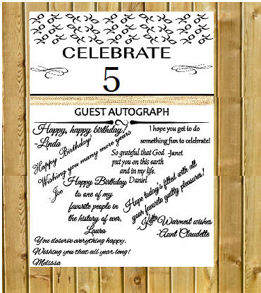 5th Birthday - Anniversary Novelty Burlap Guest Autograph Sign-In Wall Poster