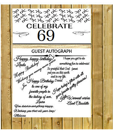 69th Birthday - Anniversary Novelty Burlap Guest Autograph Sign-In Wall Poster