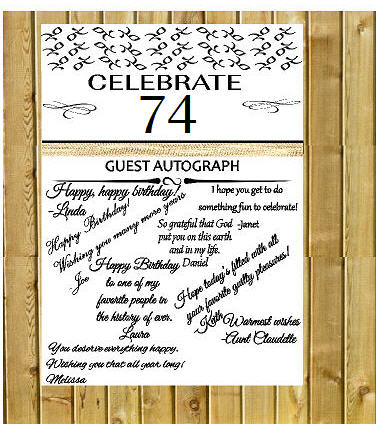 74th Birthday - Anniversary Novelty Burlap Guest Autograph Sign-In Wall Poster