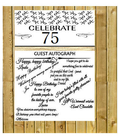 75th Birthday - Anniversary Novelty Burlap Guest Autograph Sign-In Wall Poster