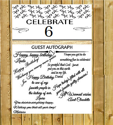 6th Birthday - Anniversary Novelty Burlap Guest Autograph Sign-In Wall Poster