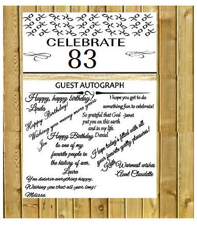 83rd Birthday - Anniversary Novelty Burlap Guest Autograph Sign-In Wall Poster