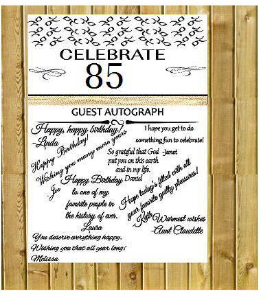 85th Birthday - Anniversary Novelty Burlap Guest Autograph Sign-In Wall Poster