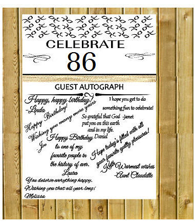 86th Birthday - Anniversary Novelty Burlap Guest Autograph Sign-In Wall Poster