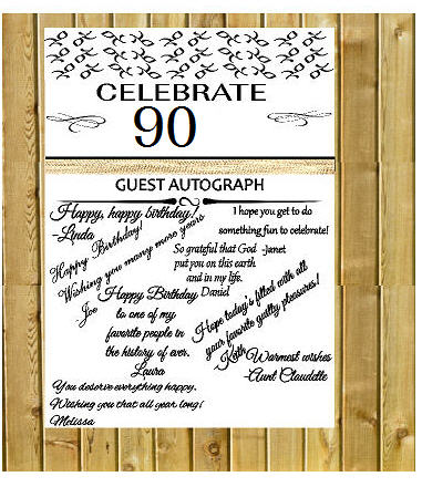 90th Birthday - Anniversary Novelty Burlap Guest Autograph Sign-In Wall Poster
