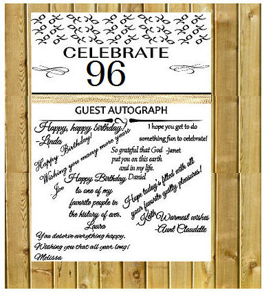 96th Birthday - Anniversary Novelty Burlap Guest Autograph Sign-In Wall Poster