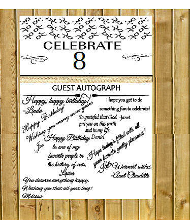 8th Birthday - Anniversary Novelty Burlap Guest Autograph Sign-In Wall Poster