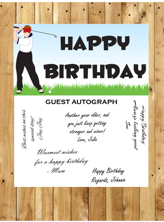 Golf Birthday Guest Autograph Peel and Stick For Keepsake Removable Poster 13 x 24inches