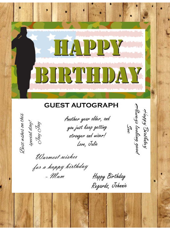 Miltary Birthday Guest Autograph Peel and Stick For Keepsake Removable Poster 13 x 24inches