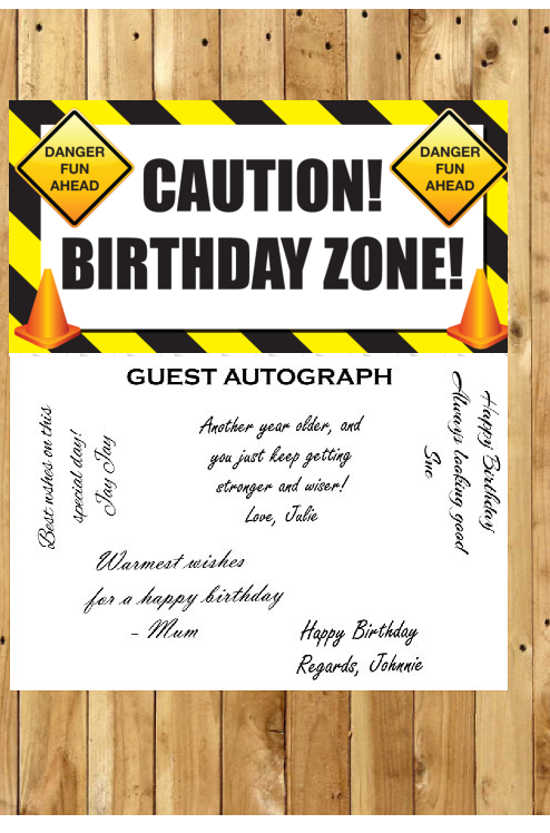 Construction Birthday Guest Autograph Peel and Stick For Keepsake Removable Poster 13 x 24inches