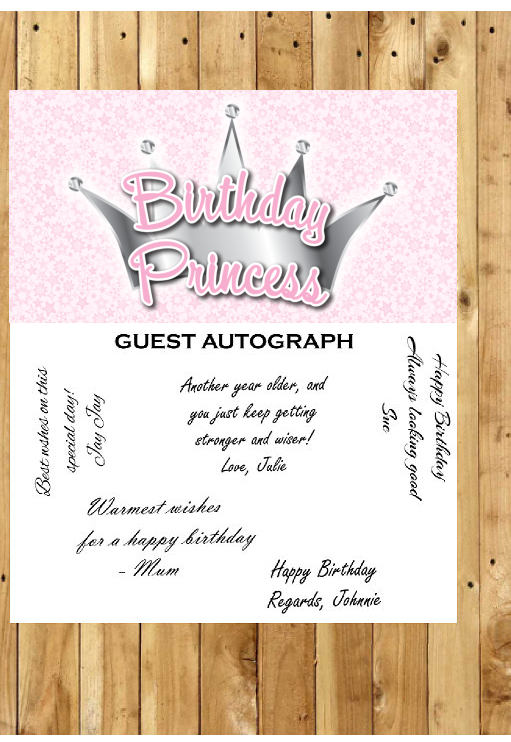 Birthday Princess Guest Autograph Peel and Stick For Keepsake Removable Poster 13 x 24inches