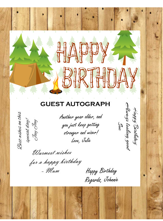 Camping Birthday Guest Autograph Peel and Stick For Keepsake Removable Poster 13 x 24inches