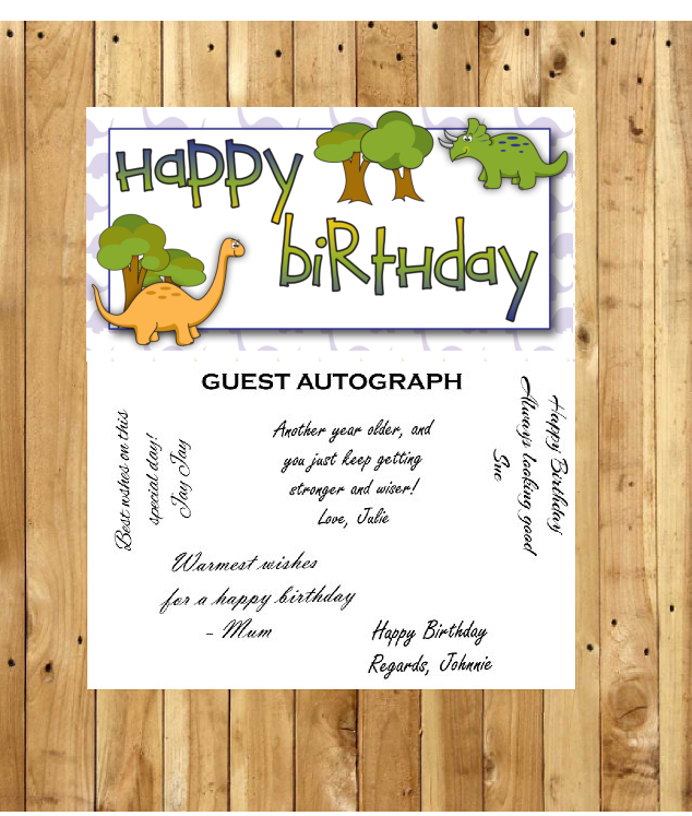 Dinosaur Birthday Guest Autograph Peel and Stick For Keepsake Removable Poster 13 x 24inches