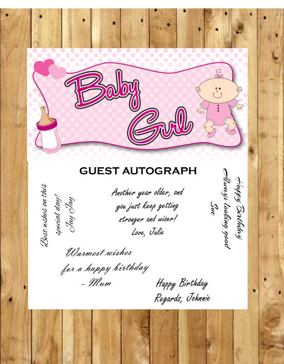 Baby Girl Baby Shower Guest Autograph Peel and Stick For Keepsake Removable Poster 13 x 24inches
