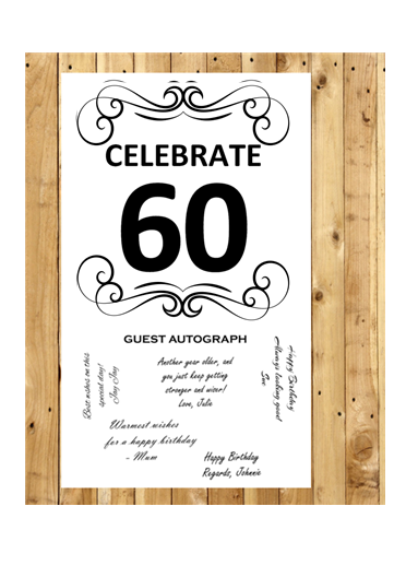 Celebrate 60 Guest Autograph Peel and Stick For Keepsake Removable Poster 13 x 24inches