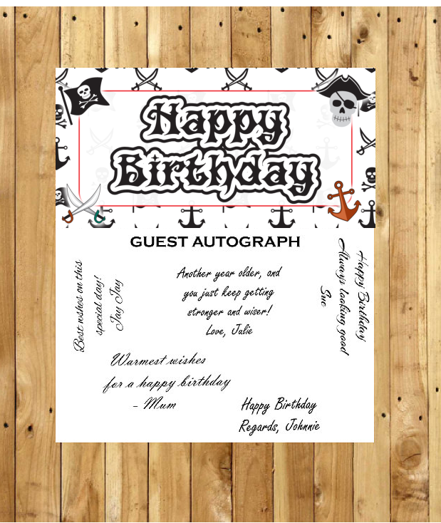 Pirate Birthday Guest Autograph Peel and Stick For Keepsake Removable Poster 13 x 24inches