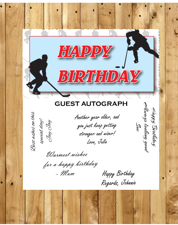 Birthday Hockey Guest Autograph Peel and Stick For Keepsake Removable Poster 13 x 24inches